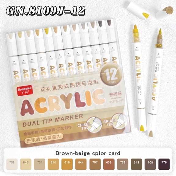 Acrylic Paint Markers, Dual Tip Brush & Chisel Tip Acrylic Paint Pens, Automatic Ink Control, for Rock Painting, Ceramic, Wood