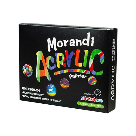 Acrylic Paint Markers Pens Art Pens Brush Tip Waterproof Drawing Pens Acrylic Paint Pens Bulk for Ceramic Fabric Canvas DIY on Mugs Rocks 24 Colors