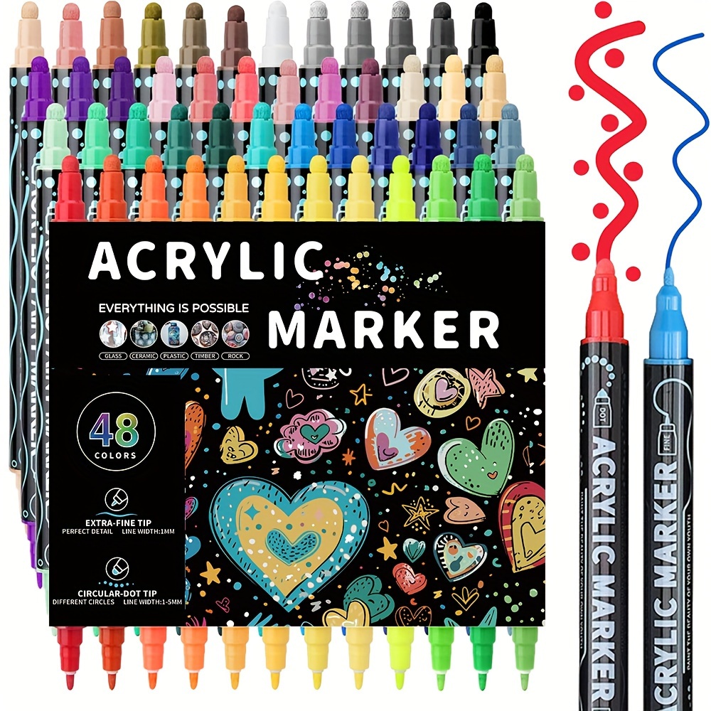 Acrylic Paint Markers for Rock, Fabric, Wood, Glass, Craft - Quick Dry Dual-Tip Paint Pens for Halloween Decorations - Pumpkin Painting Kit, Drawing Markers, Art Supplies, Christmas Gift