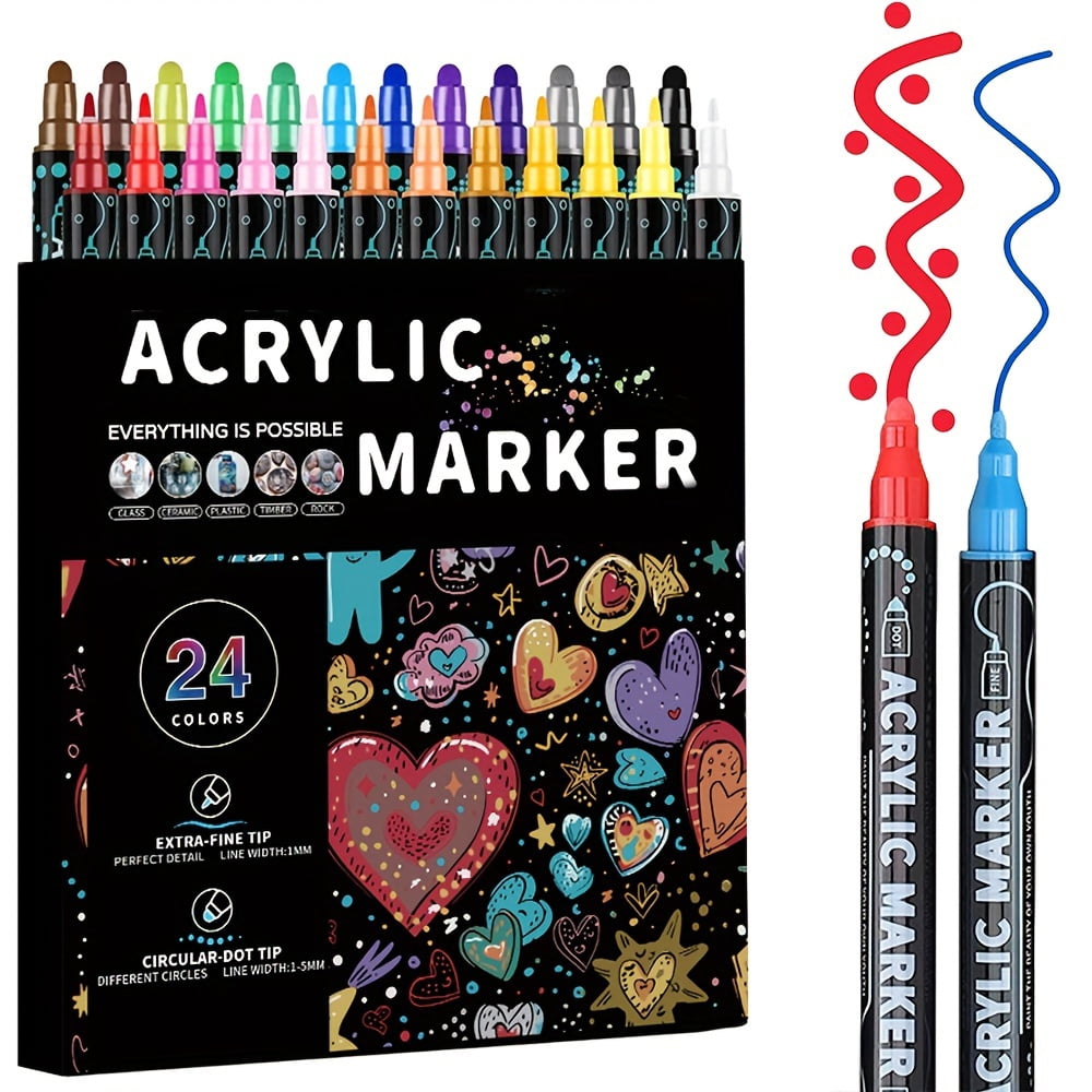 Acrylic Paint Markers for Rock, Fabric, Wood, Glass, Craft - Quick Dry Dual-Tip Paint Pens for Halloween Decorations - Pumpkin Painting Kit, Drawing Markers, Art Supplies, Christmas Gift