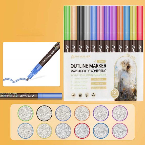 Acrylic Paint Markers Set,Dual Tip Dual Color Paint Pens Fine Needlepoint Marker Arts And Crafts Supplies Kit,Double Line Outline,For Highlighting Pens Painting Glitter Pens For Guest Book 12Ml