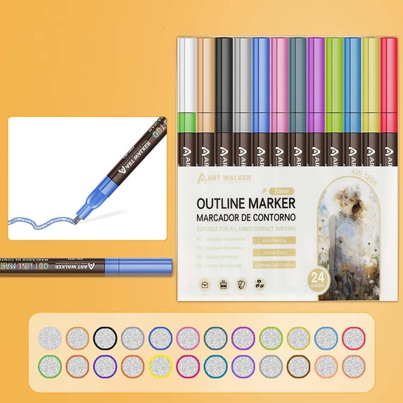 Acrylic Paint Markers Set,Dual Tip Dual Color Paint Pens Fine Needlepoint Marker Arts And Crafts Supplies Kit,Double Line Outline,For Highlighting Pens Painting Glitter Pens For Guest Book 12Ml