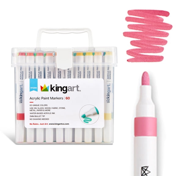 Acrylic Paint Markers Set 60 Colors, 2mm Bullet Tip, Water-Based, Storage Case Included
