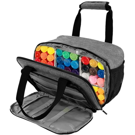 Acrylic Paint Organizer Bag Polyester Craft Paint Organizer with Aluminum Foil Liner Portable Art Supply Storage Case with Handle Strap for Paint Brushes Palette Board