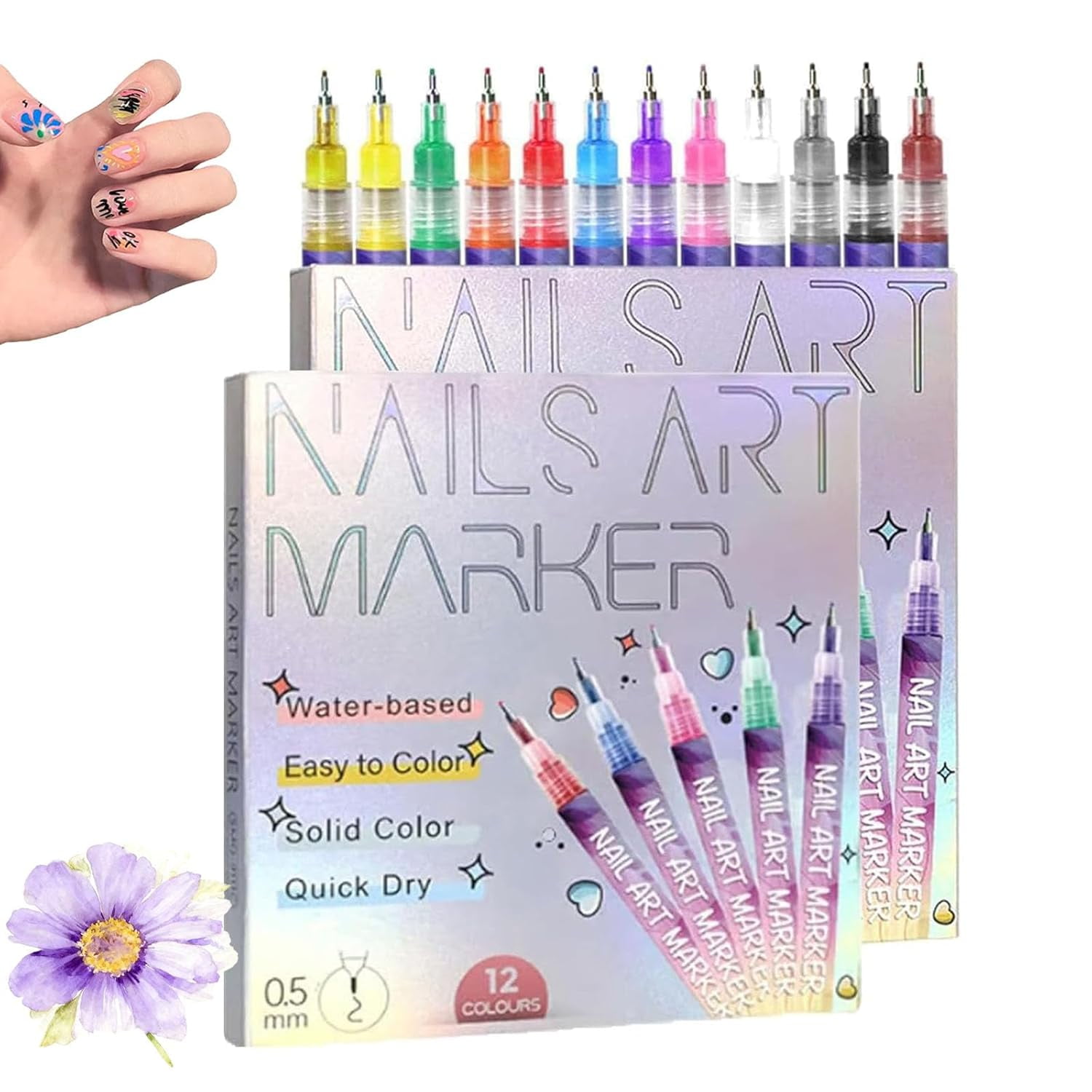 Acrylic Paint Pen for Nail Painting,12 Color Set with Ultra-Fine 0.5mm/0.01in Metal Tip for Precise Dotting,Lining & Drawing,Fast-Drying & Portable with Eco-Friendly PP Barrel for DIY Nail Art Design