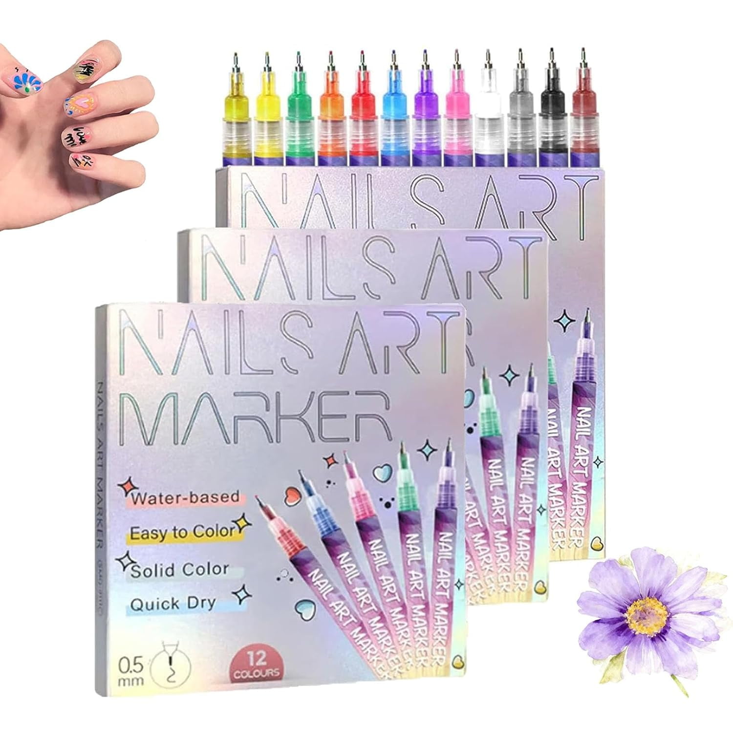 Acrylic Paint Pen for Nail Painting,12 Color Set with Ultra-Fine 0.5mm/0.01in Metal Tip for Precise Dotting,Lining & Drawing,Fast-Drying & Portable with Eco-Friendly PP Barrel for DIY Nail Art Design