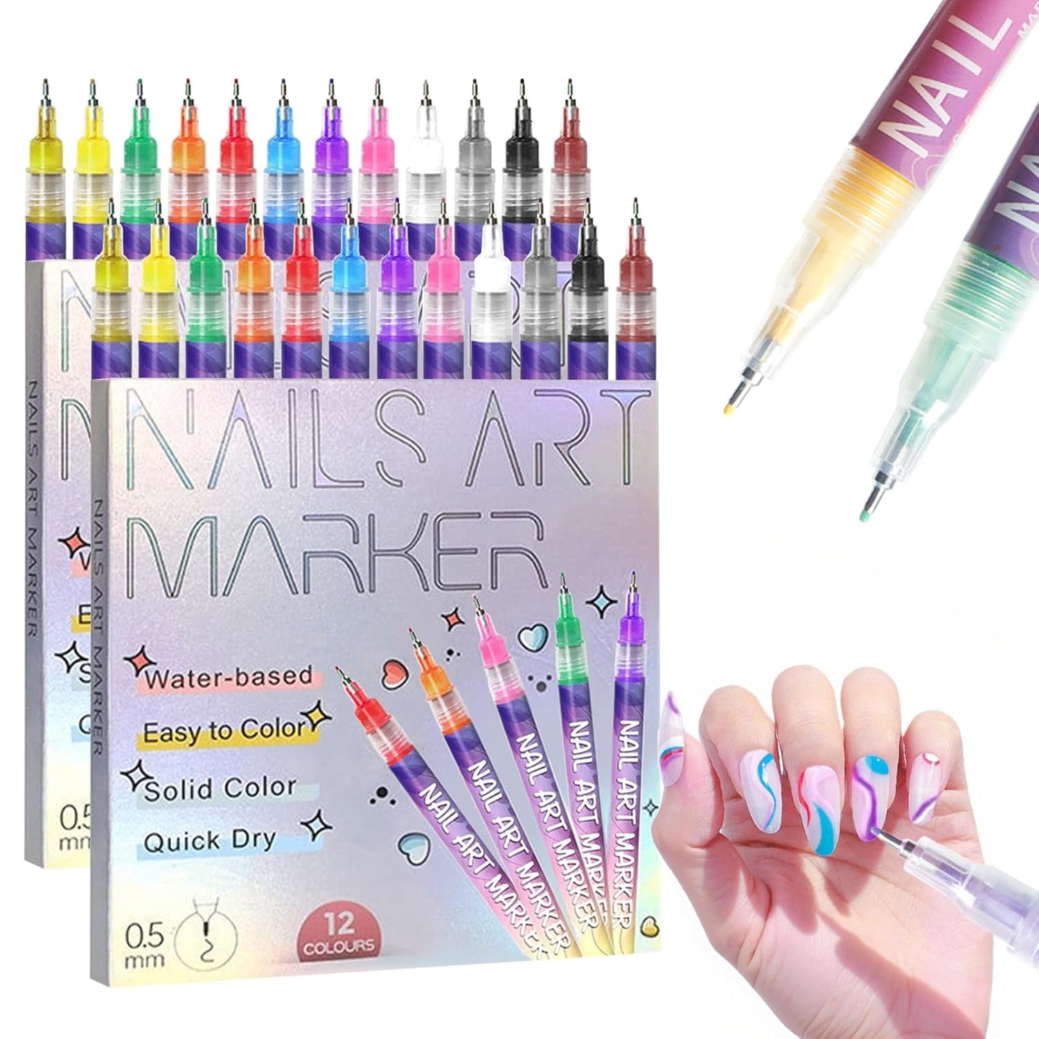 Acrylic Paint Pen for Nail Painting,Professional 12-Color Nail Art Marker Set with 0.5mm/0.01in Fine Metal Tip,Quick-Drying for Intricate Designs,Eco-Friendly PP Body,Perfect for DIY Nail Creativity