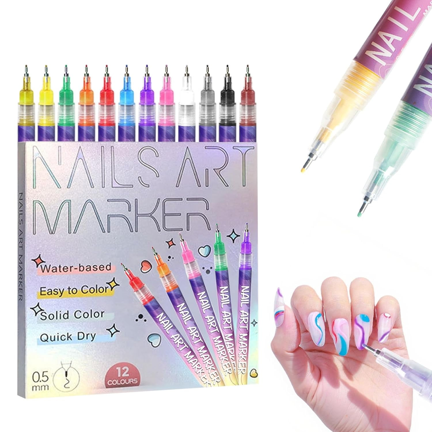 Acrylic Paint Pen for Nail Painting,Professional 12-Color Nail Art Marker Set with 0.5mm/0.01in Fine Metal Tip,Quick-Drying for Intricate Designs,Eco-Friendly PP Body,Perfect for DIY Nail Creativity