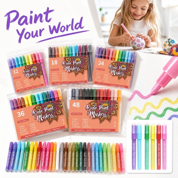 Acrylic Paint Pens with 0.7 Mm Fine Tip, Smooth Acrylic Flow, and Vibrant Pigments, Multi-Surface Fine Point Acrylic Paint Markers for Rocks, Wood, Metal, and Glass Art, Creative