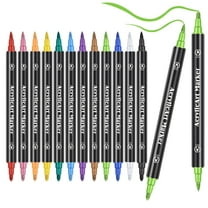 Acrylic Paint Pens, 12 Colors Dual Tip Pen Markers with Medium Tip and Brush Tip for Rock Painting, Canvas, Ceramic, Wood, Glass, Scrapbooking, Brush Lettering, Card Making, DIY Arts Crafts
