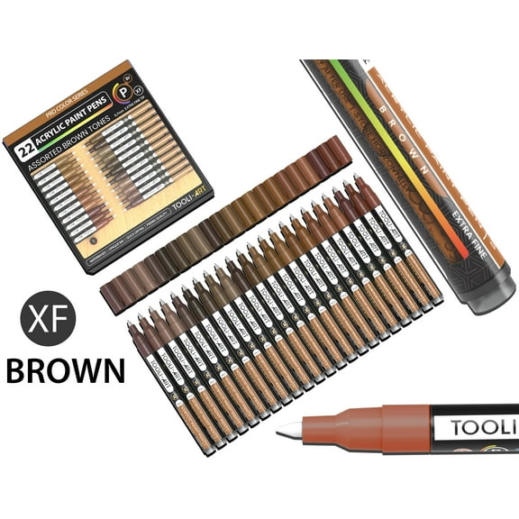 Acrylic Paint Pens 22 Assorted Brown Tones Pro Markers Set 0.7mm Extra Fine