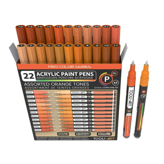 Acrylic Paint Pens 22 Assorted Orange Tones Pro Markers Set 0.7mm Extra Fine