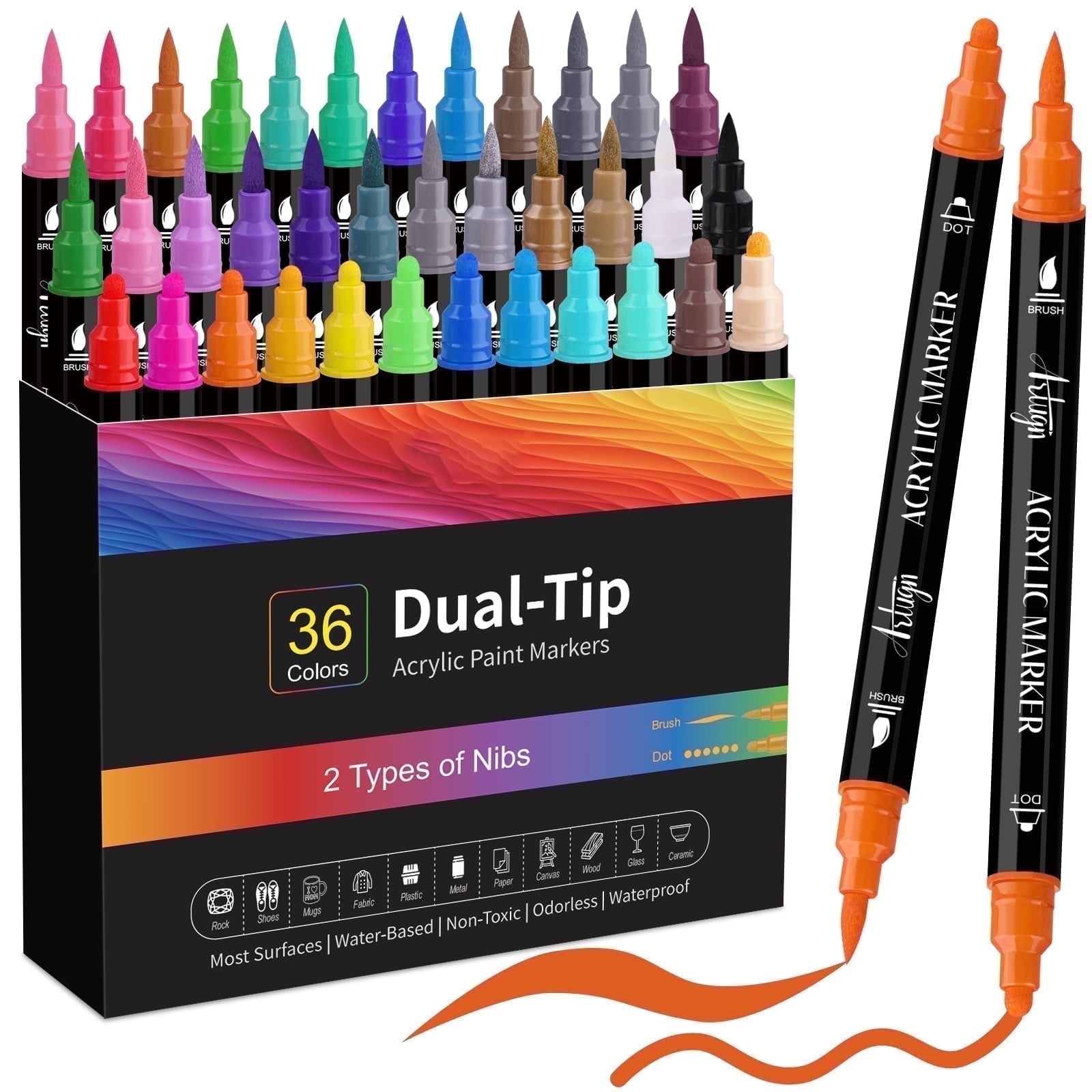 IVSUN Acrylic Paint Pens Set, 24 Colors Dual Tip Markers for Wood