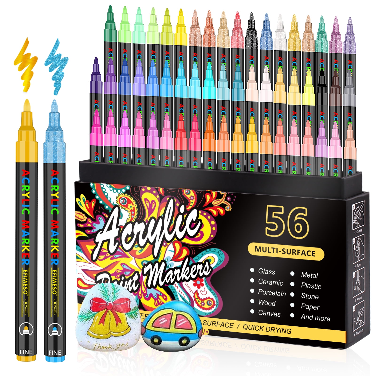 CGBOOM Acrylic Paint Pens, 22 Acrylic Paint Markers, 0.7 MM Extra Fine Tip  Paint Pens Acrylic Markers for Rocks, Canvas, Wood, Metal, Ceramic, Glass,  Easter Egg (Including 6 Metallic Color) - Yahoo Shopping