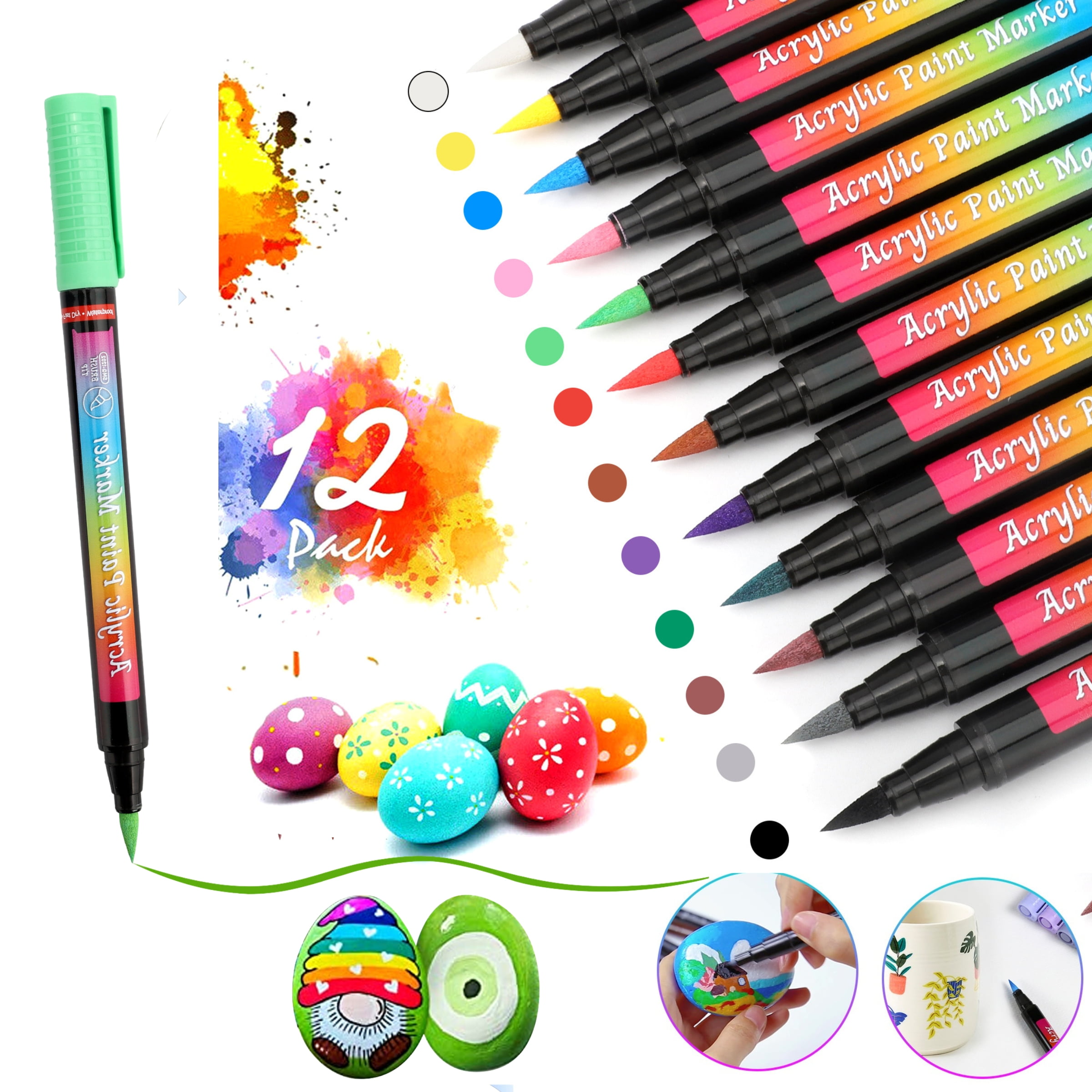 Vistreck Acrylic Paint Marker Pens 28 Vibrant Colors Acrylic Painter Set 0.7mm Pen Bright Color Quick Dry Non Toxic Water Based Paint Pens for Stone