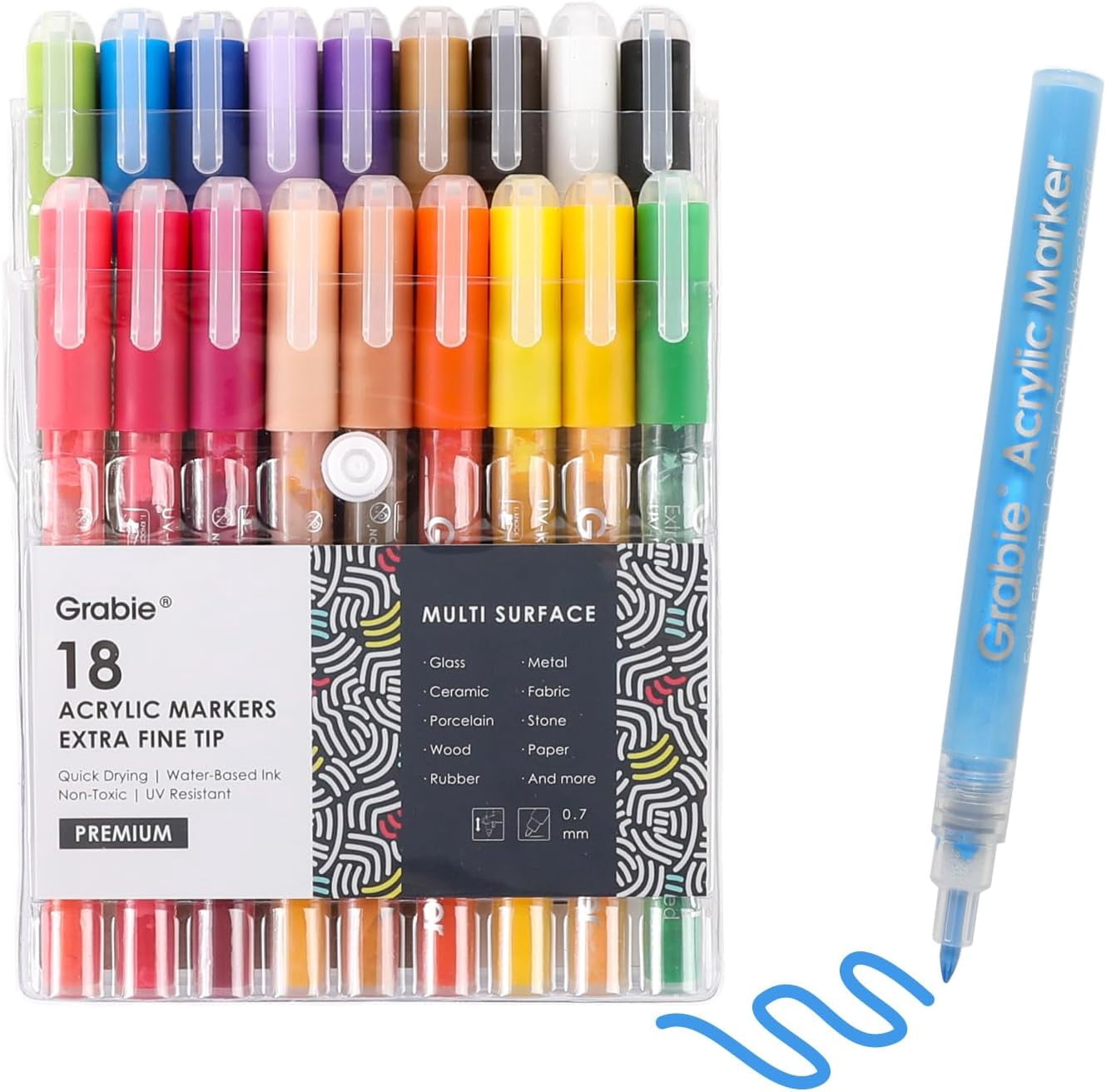Acrylic Paint Pens Markers, 18 Colors, 0.7 mm, Extra Fine Tip Drawing Markers, Premium Paint Pens for Painting on Various Surface, Art Supplies