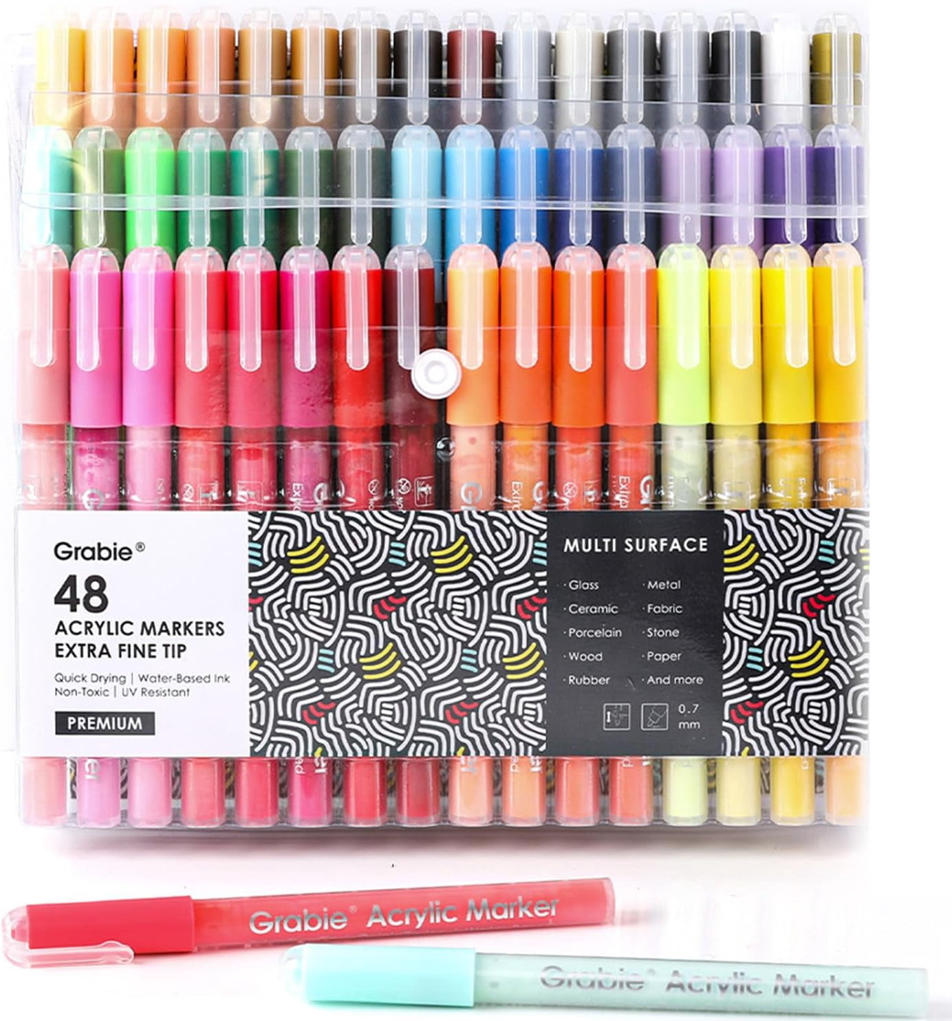 Acrylic Paint Pens Markers, 48 Colors, 0.7 mm, Extra Fine Tip Drawing Markers, Premium Paint Pens for Painting on Various Surface, Art Supplies