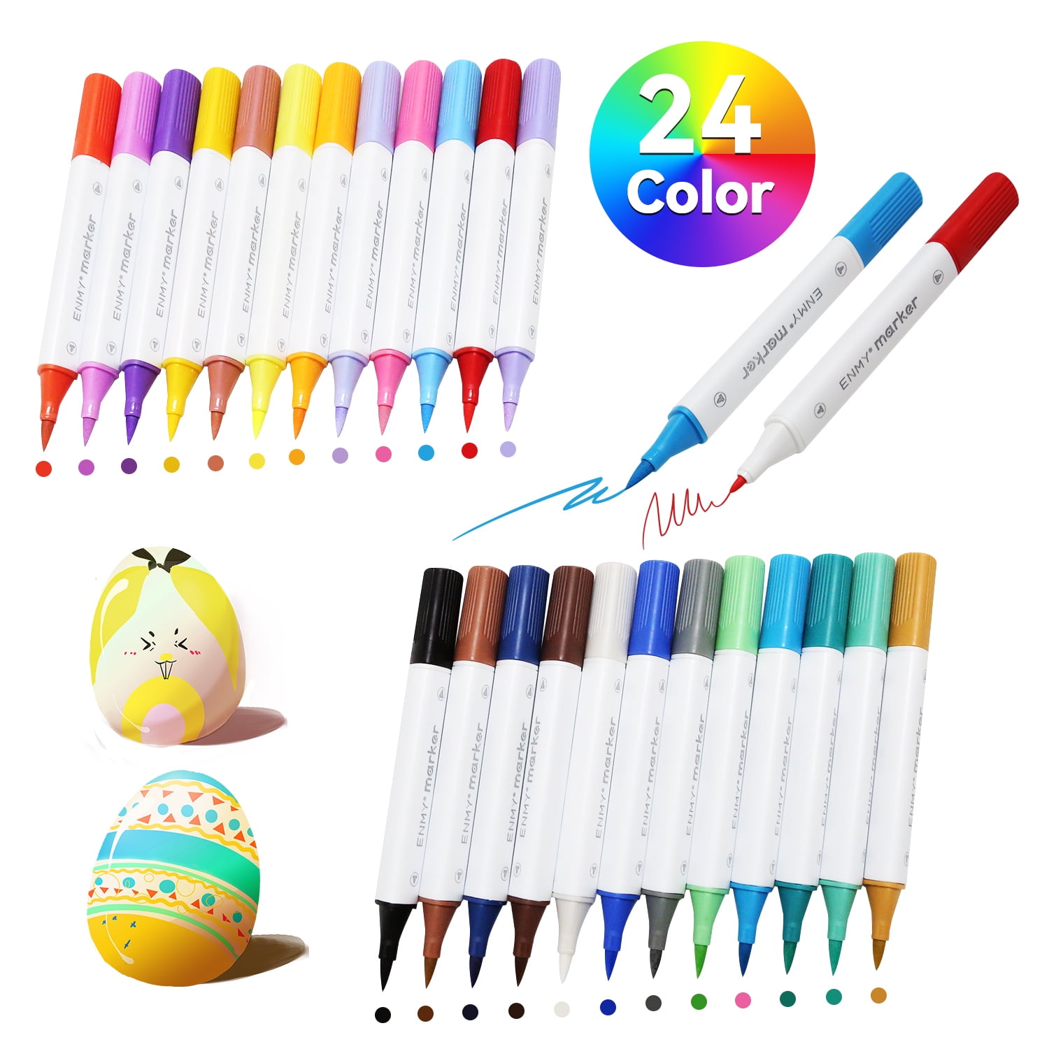 BUSATIA Acrylic Paint Pens, 24 Colors, Dual Tip for Rock, Wood, Canvas, Glass, Ceramic
