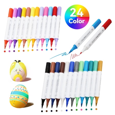Acrylic Paint Pens Markers,BUSATIA 24 Colors Dual Tip Paint Markers for Rock Painting, Wood, Canvas, Stone, Glass, Ceramic Surfaces, DIY Crafts Making Art Supplies-Medium Tip and Fine Tip