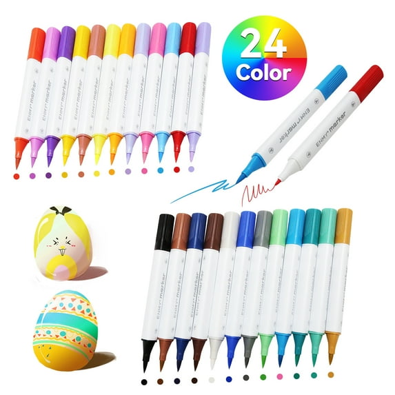Acrylic Paint Pens Markers,BUSATIA 24 Colors Dual Tip Paint Markers for Rock Painting, Wood, Canvas, Stone, Glass, Ceramic Surfaces, DIY Crafts Making Art Supplies-Medium Tip and Fine Tip