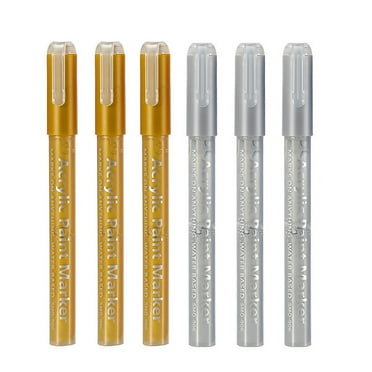 Acrylic Paint Pens Markers for Painting,Wood,Leather,Shoes,3 Gold And 3silver Sets Acrylic Marker Pen Set Water-based Paint Pen Hand Ledger Graffiti Pen Acrylic Pigment Marker Pen