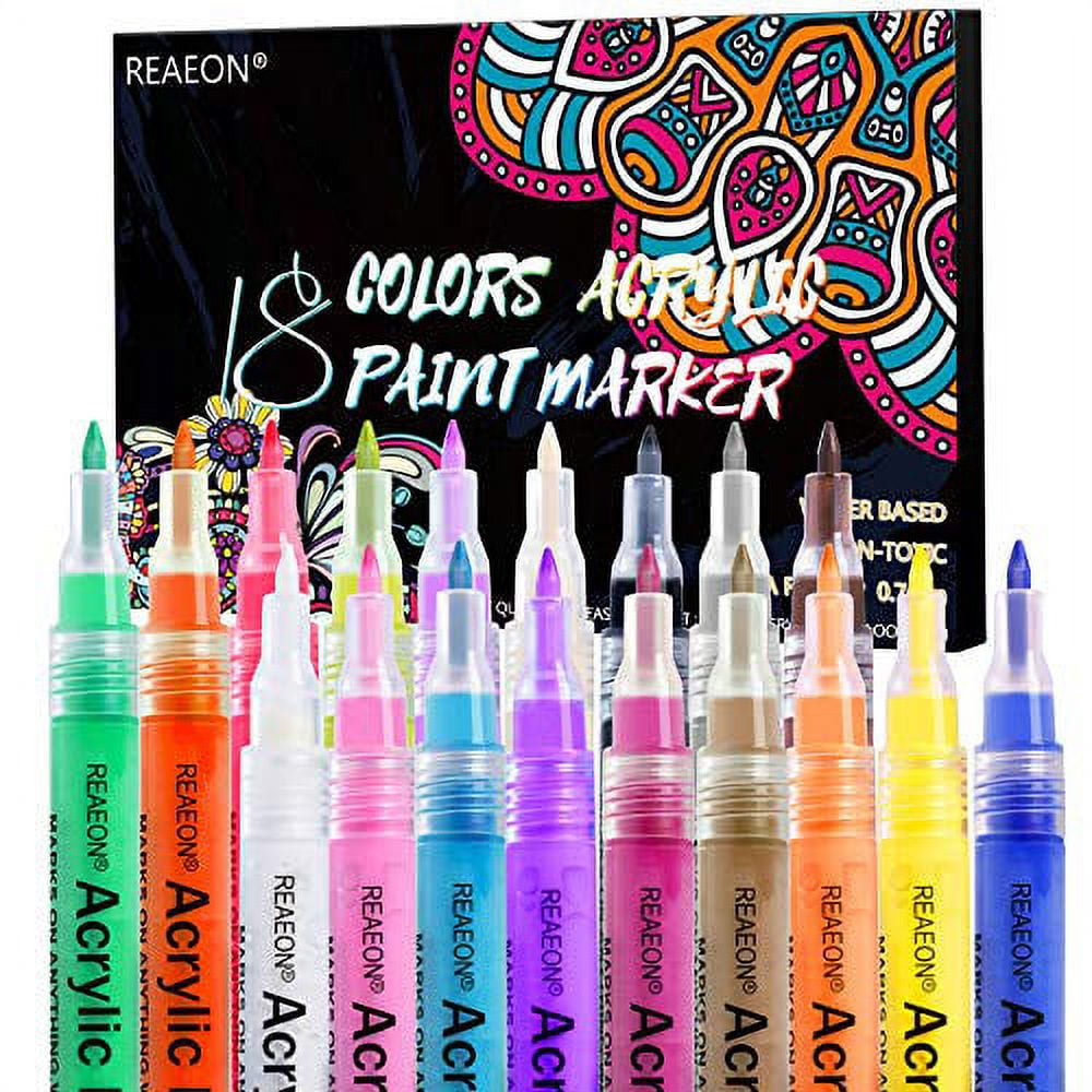 18 Colors Acrylic Paint Marker Pens for Rock Painting Fine Point Acryl –  Loomini