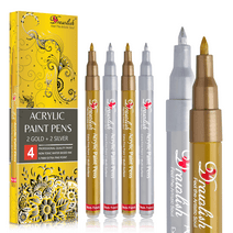Acrylic Paint Pens - Permanent Markers 2 Gold Pens & 2 Silver Paint Marker Pens Set of 4 Acrylic Pens 0.7mm Extra Fine Tip - Ideal for Rock Painting, Fabric, Glass, Wood, Canvas, Ceramic, Porcelain