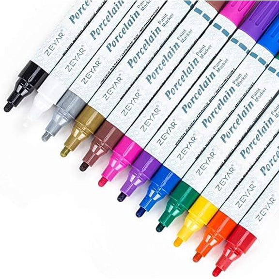 Acrylic Paint Pens for Porcelain, Professional Ceramic painting, 12 colors Water-based, Medium Point, Water and Fade Resistant, DIY on Mugs and other Ceramics for Permanent Collection$$