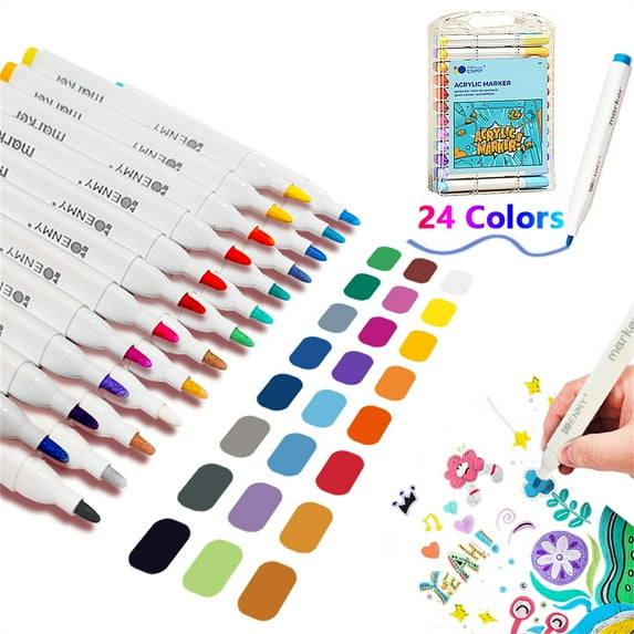 Acrylic Paint Pens Set,24 Colors Acrylic Markers Kits for 2mm Painting,Quick Dry Acrylic Paint Markers for Wood,Canvas,Stone,Rock Painting,Glass,Ceramic Surfaces,DIY Crafts Making Art Supplies