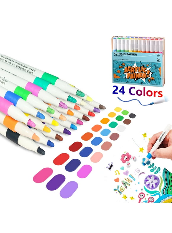 Acrylic Paint Pens Set,24 Colors Acrylic Markers Kits for 2mm Painting,Quick Dry Acrylic Paint Markers for Wood,Canvas,Stone,Rock Painting,Glass,Ceramic Surfaces,DIY Crafts Making Art Supplies