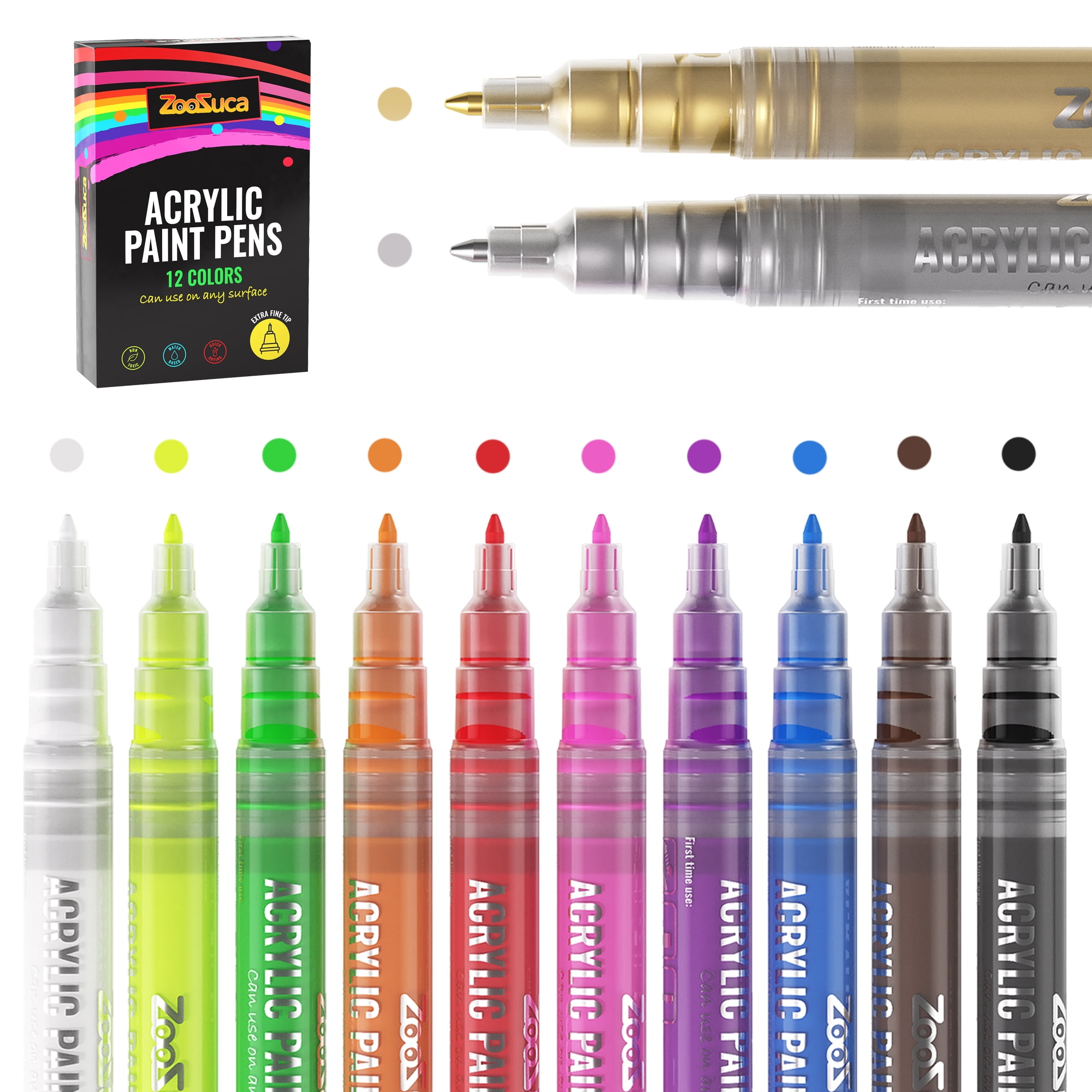 17 Artistro Cute Acrylic Paint Pens 12 Gold & Silver 5 White Markers  Extra-fine Tip Artist Gifts for Rock Painting, Wood Art, Glass Art 