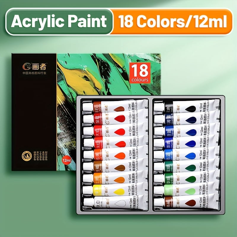 Acrylic Paint Set, 12/18/24/36 Colors, Fade-Resistant for Paper, Wood, Canvas, Rocks, Ceramics, Clothing & Wall Art. Artists & Hobbyists, 0.41oz Tubes