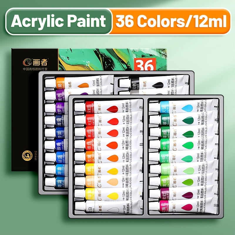 Acrylic Paint Set, 12/18/24/36 Colors, Fade-Resistant for Paper, Wood, Canvas, Rocks, Ceramics, Clothing & Wall Art. Artists & Hobbyists, 0.41oz Tubes