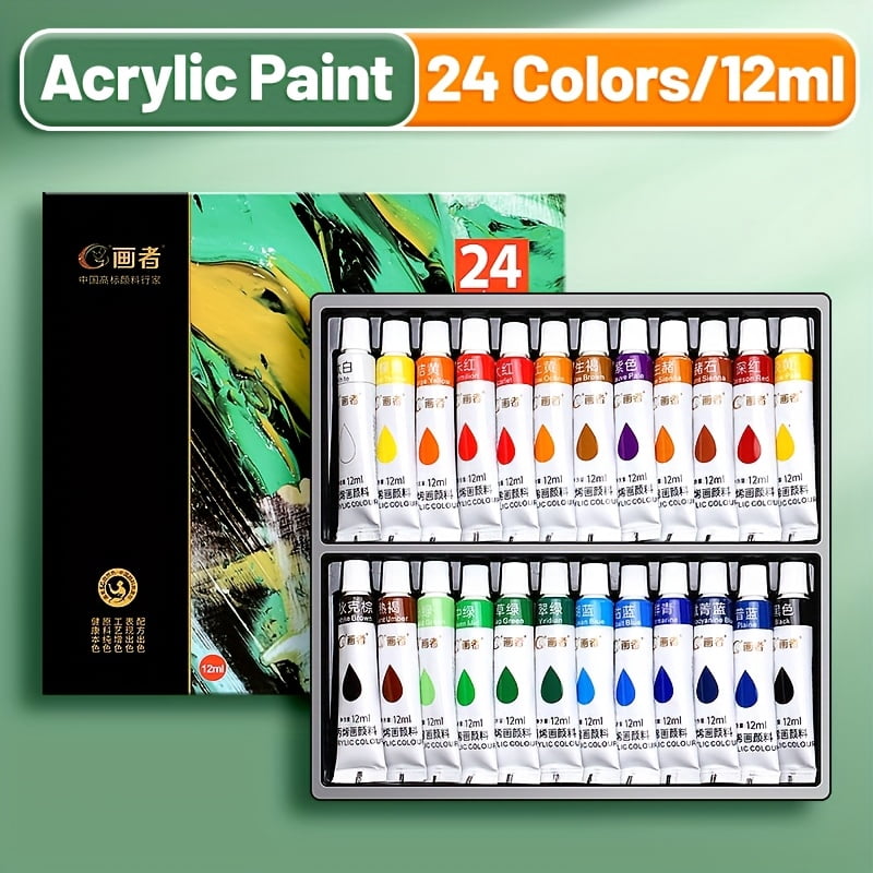 Acrylic Paint Set, 12/18/24/36 Colors, Fade-Resistant for Paper, Wood, Canvas, Rocks, Ceramics, Clothing & Wall Art. Artists & Hobbyists, 0.41oz Tubes