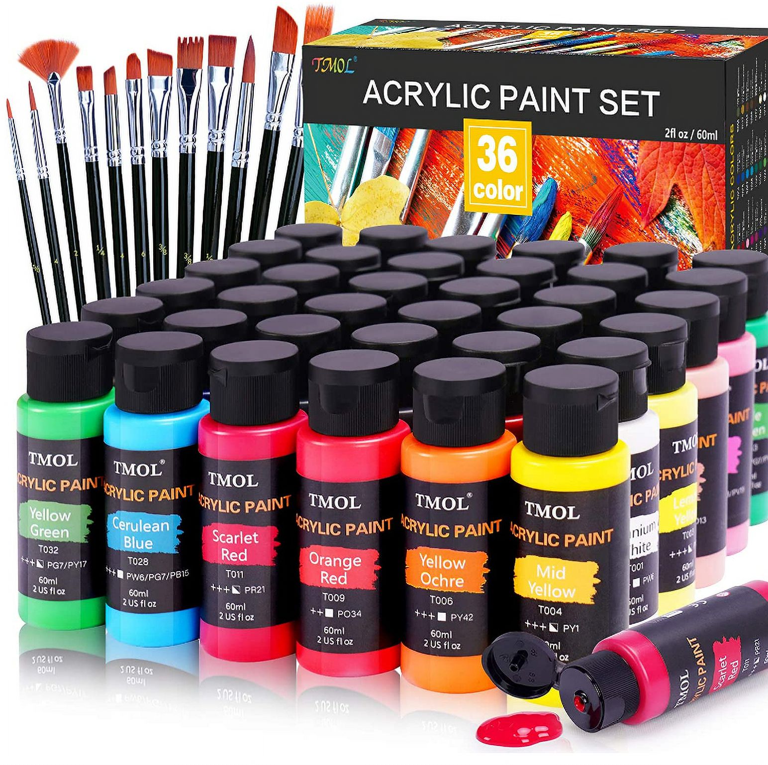 U.S. Art Supply Professional 36 Color Set of Acrylic Paint in Large