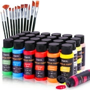 Acrylic Paint Set, 24 Colors with 12 Art Brushes, Art Supplies for Painting Canvas, Wood, Ceramic & Fabric, Rich Pigments Lasting Quality for Beginners, Students & Professional Artist