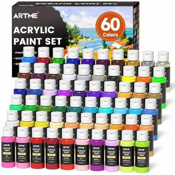 Acrylic Paint Set, 60 Colors in 2oz/60ml Bottles, Non Toxic, Waterproof, Rich Pigments Acrylic Paint for Artists, Students, Beginners Painting on Rocks Canvas Wood Clay Fabric Ceramic Crafts$$