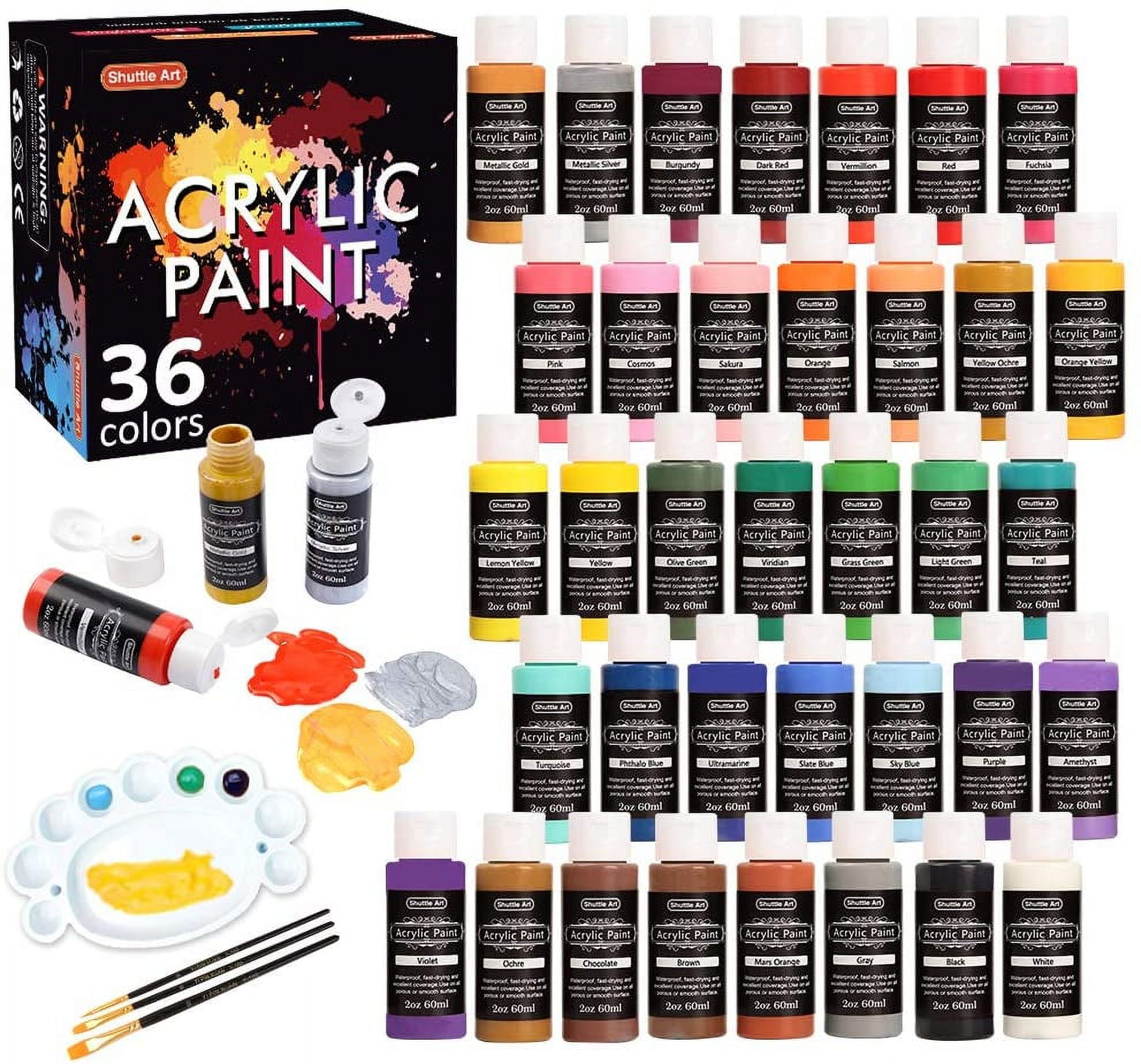 Magicfly 36 Pcs Acrylic Paint Set, 24 Colors(12 ml/0.4 oz) Rich Pigments  Acrylic Paint Kit with 6 Paint Brushes, 3 Canvas Panels, 1 Paint Knives, 1