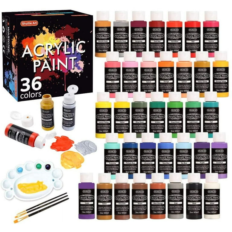 Shuttle Art Shuttle Art acrylic paints acrylic pigment 36 colors set  metallic color quick-drying waterproof durability 60ml palette brush with  cloth / glass / children's illustration Coloring craft handmade art  painting materials