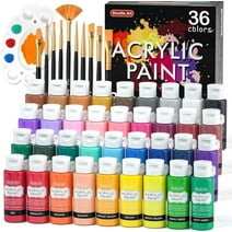 Acrylic Paint Set, Shuttle Art 36 Colors (60ml, 2oz) with 3 Brushes & 1 Palette, Craft painting, Rich Pigments,Non-Toxic for Artists,Beginners and Kids on Rocks, Crafts, Canvas,Wood, Fabric