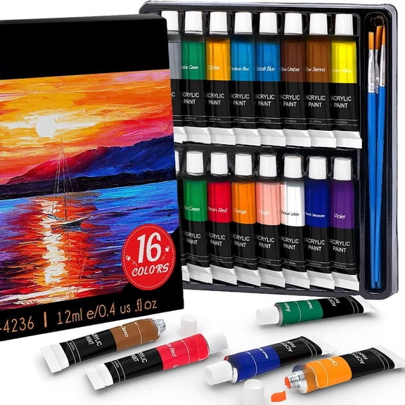 Acrylic Paint Set for Pumpkin Painting, 16 Colors Painting Supplies for Canvas Wood Fabric Ceramic Crafts, Non Toxic&Rich Pigments for Beginners
