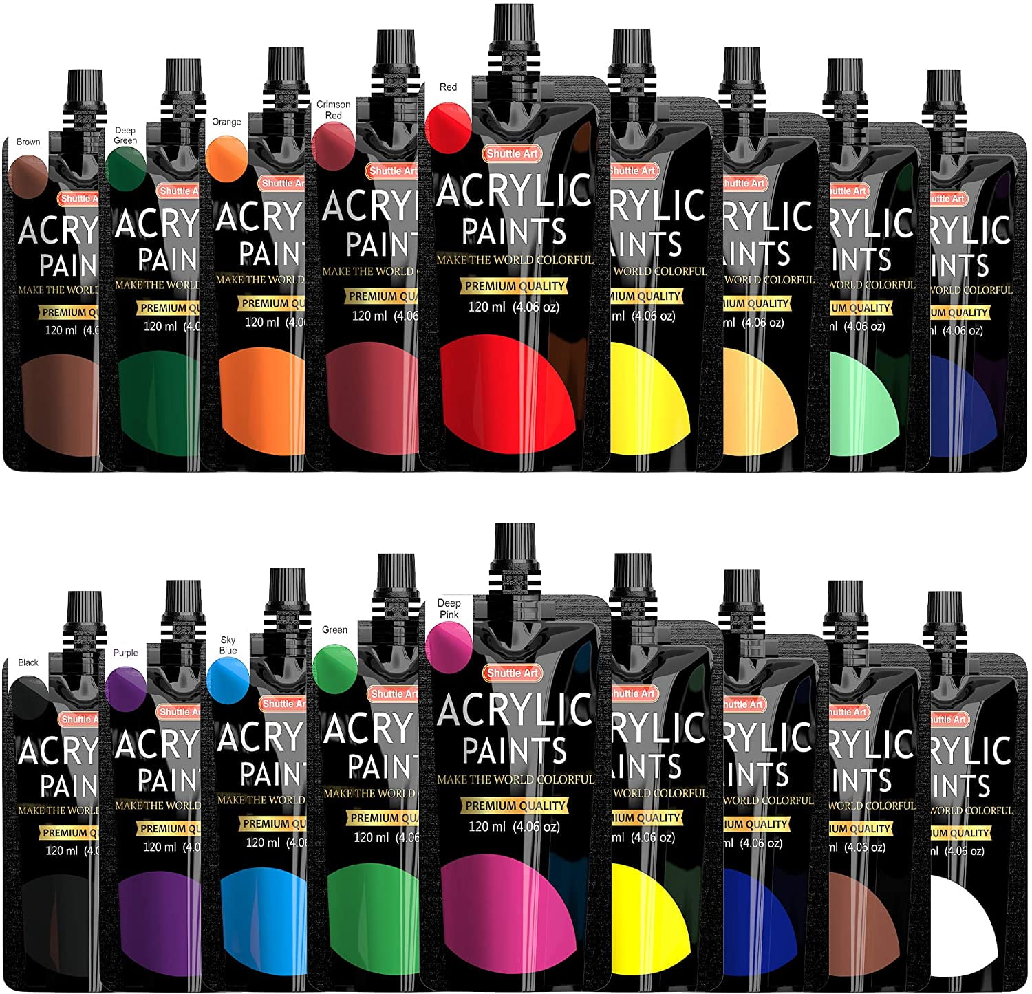 Acrylic Paint, Shuttle Art 18 Colors Acrylic Paint Pouches (120ml/4.06oz), Artist Grade Acrylic Paint Set, Rich Pigments, Non-Toxic for Artists, Beginners and Kids