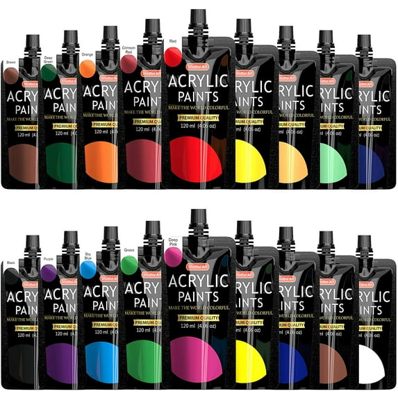 Acrylic Paint, Shuttle Art 18 Colors Acrylic Paint Pouches (120ml/4.06oz), Artist Grade Acrylic Paint Set, Rich Pigments, Non-Toxic for Artists, Beginners and Kids