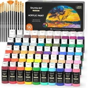 Acrylic Paint, Shuttle Art 50 Colors Acrylic Paint Set, 2oz/60ml Bottles, Rich Pigmented, Water Proof, Acrylic Paints for Artists, Beginners and Kids on Canvas Rocks Wood Ceramic Fabric