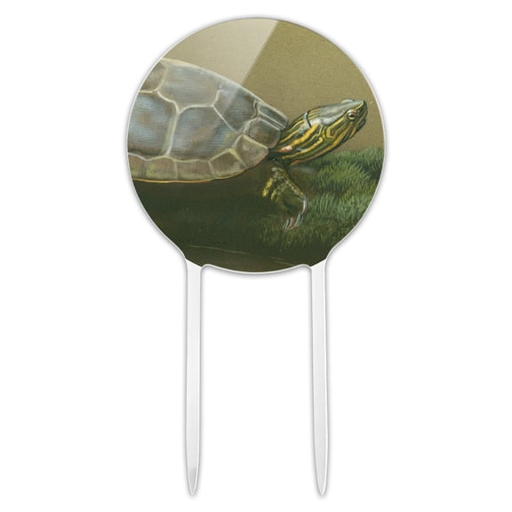 Acrylic Painted Turtle on a Mossy Log Cake Topper Party Decoration for Wedding Anniversary Birthday Graduation