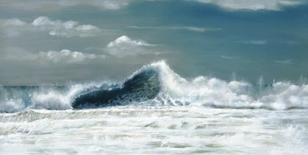 Acrylic Painting Dannys Kona Wave - Dramatic Crashing Wave Canvas Art - Sandra Blazel Design Pics (42 x 20)