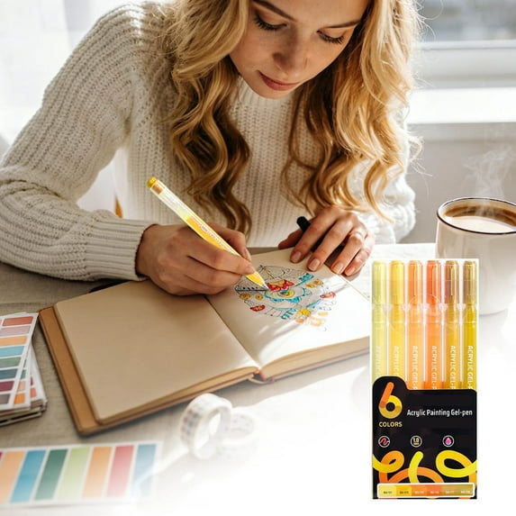 Acrylic Painting Gel Pen Set – 6-Pack Durable Synthetic Tip Markers for Artists, Canvas & Detailed Artwork (Ages 6+)