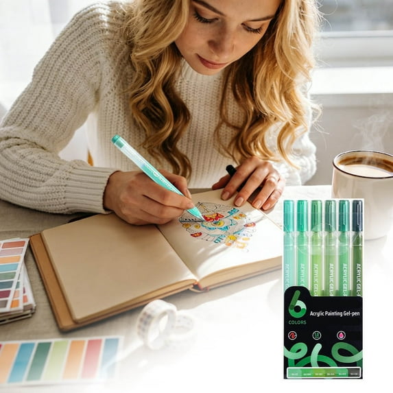 Acrylic Painting Gel Pen Set – 6-Pack Durable Synthetic Tip Markers for Artists, Canvas & Detailed Artwork (Ages 6+)