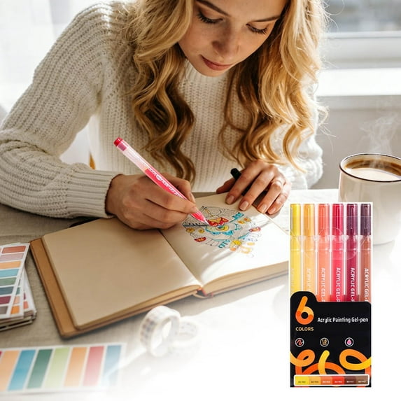 Acrylic Painting Gel Pen Set – 6-Pack Durable Synthetic Tip Markers for Artists, Canvas & Detailed Artwork (Ages 6+)