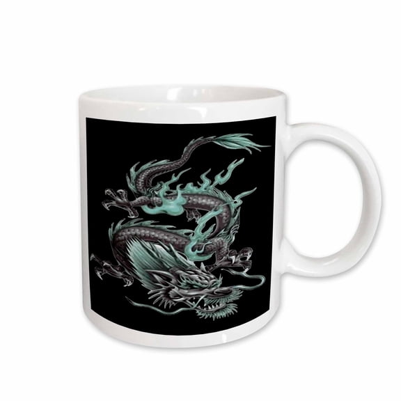 3drose, Acrylic Painting of an Aqua Colored Chinese Fire Dragon on Black, 11oz Mug